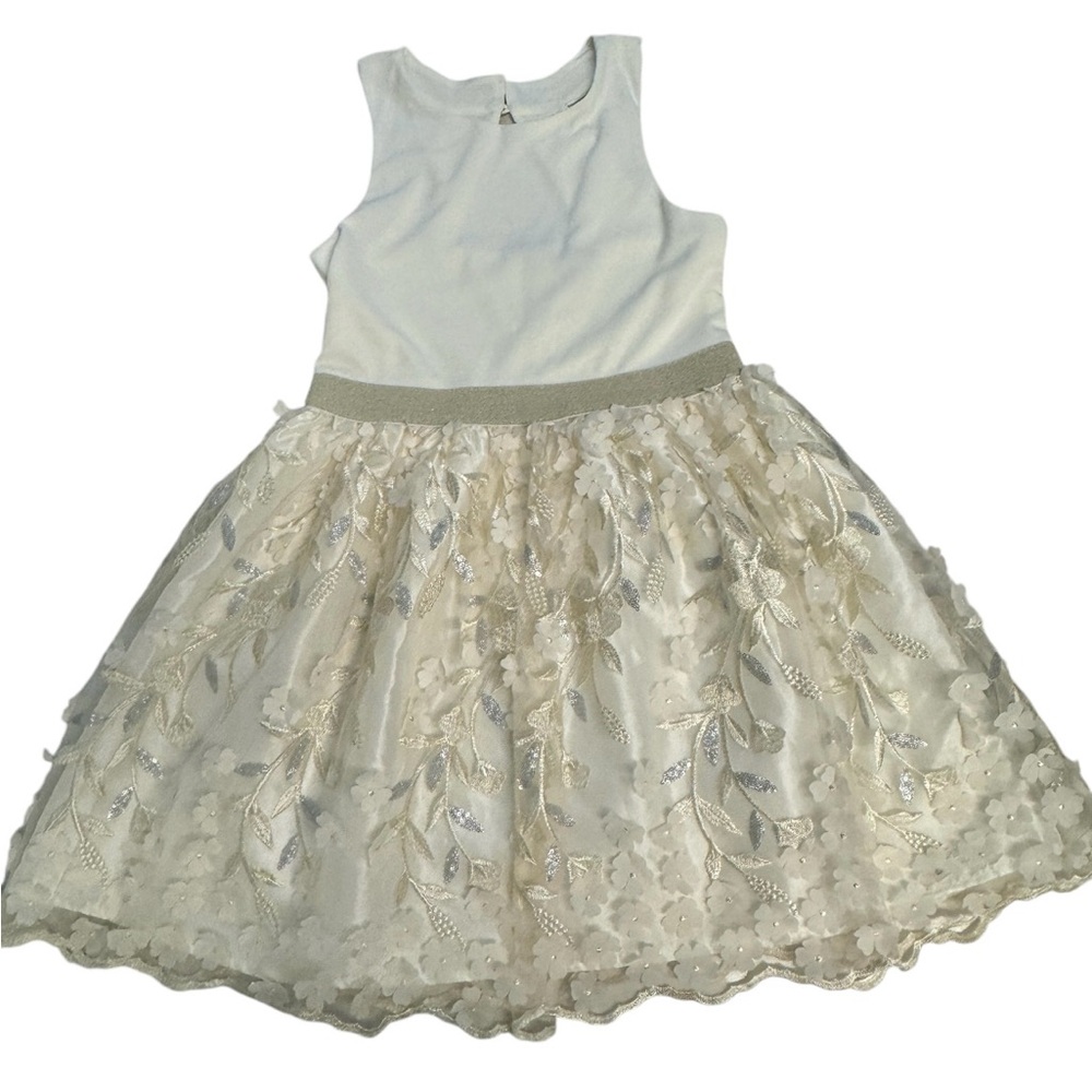 Nordstrom Zunie Cream & Gold Dress Flower Girl ,Going away dress Size 16